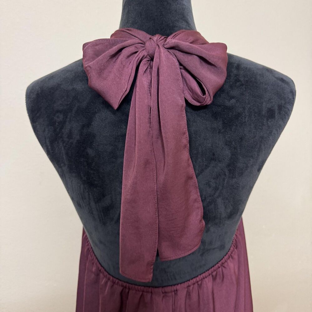 Banana Republic Top Womens Medium Pinot Noir Burgundy Halter Tie Neck Bow Back - Picture 4 of 14
